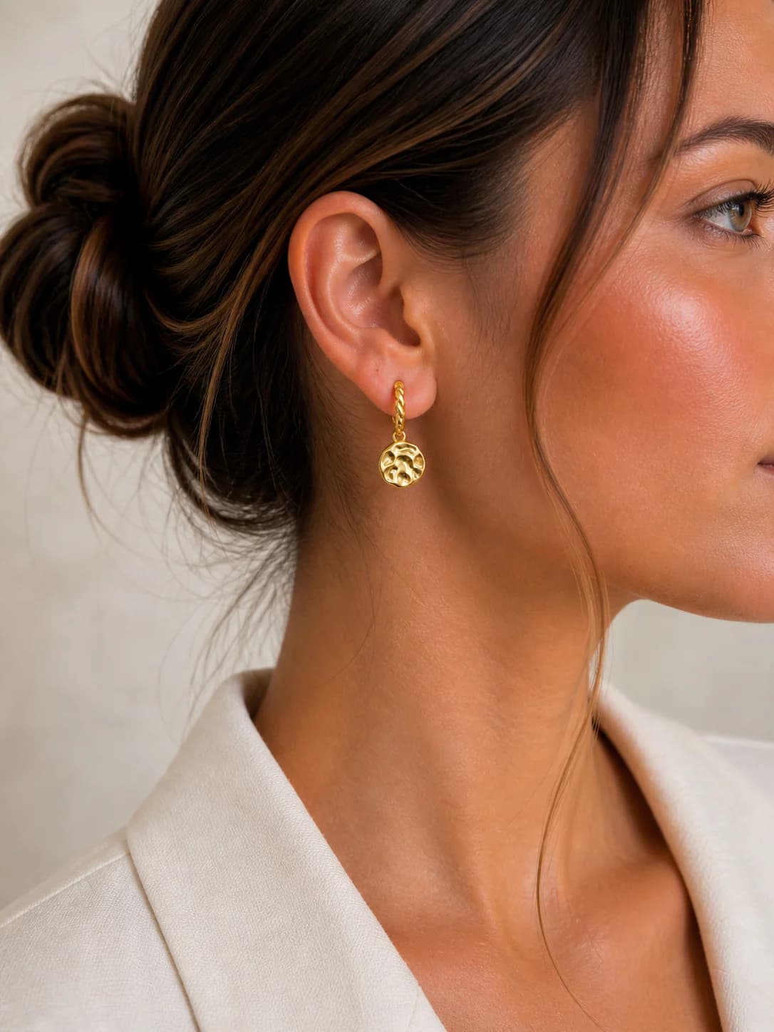 Lumen Tide Hammered Coin Drop Earrings, Image 4 of 5