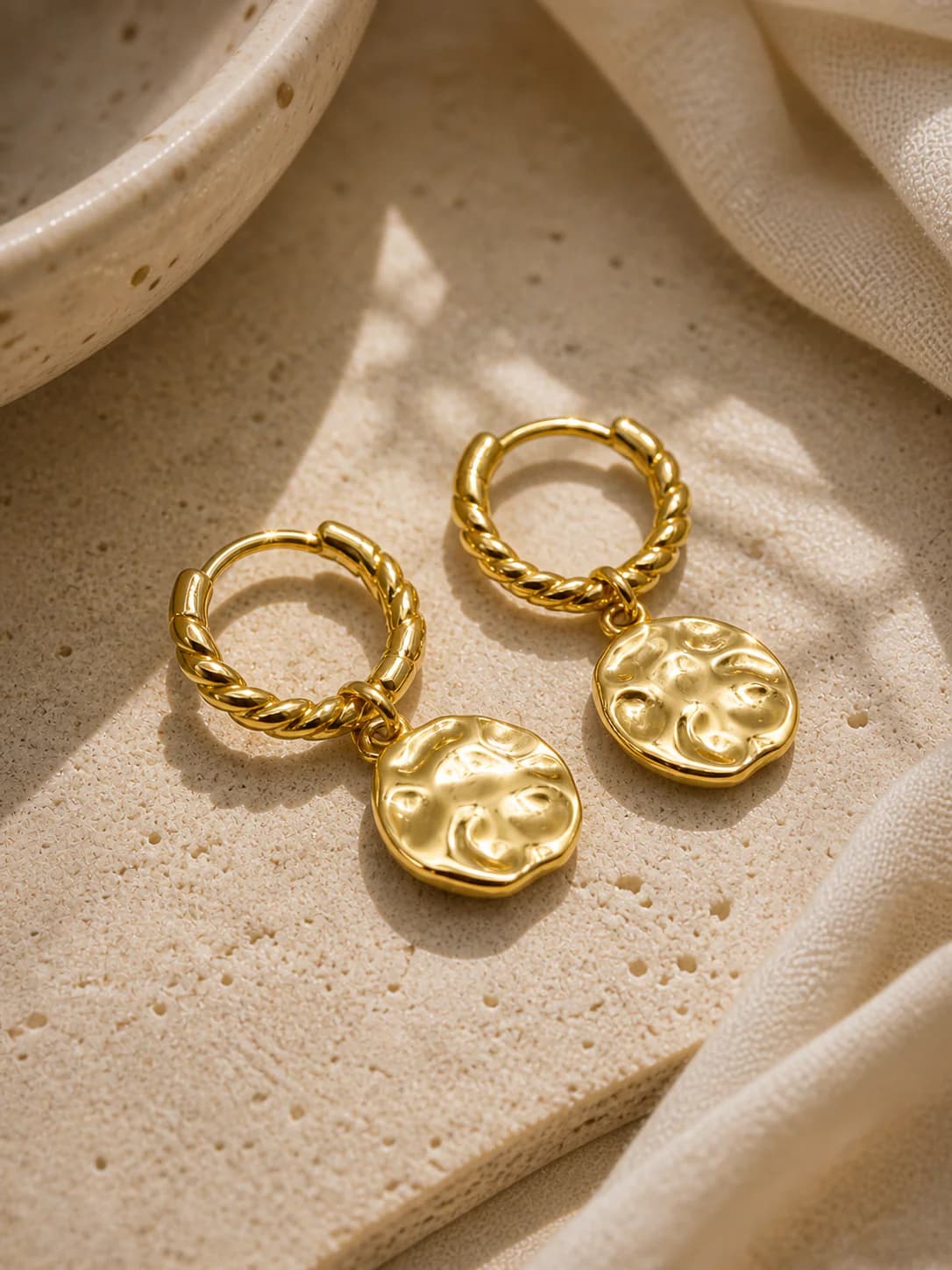 Lumen Tide Hammered Coin Drop Earrings, Image 5 of 5