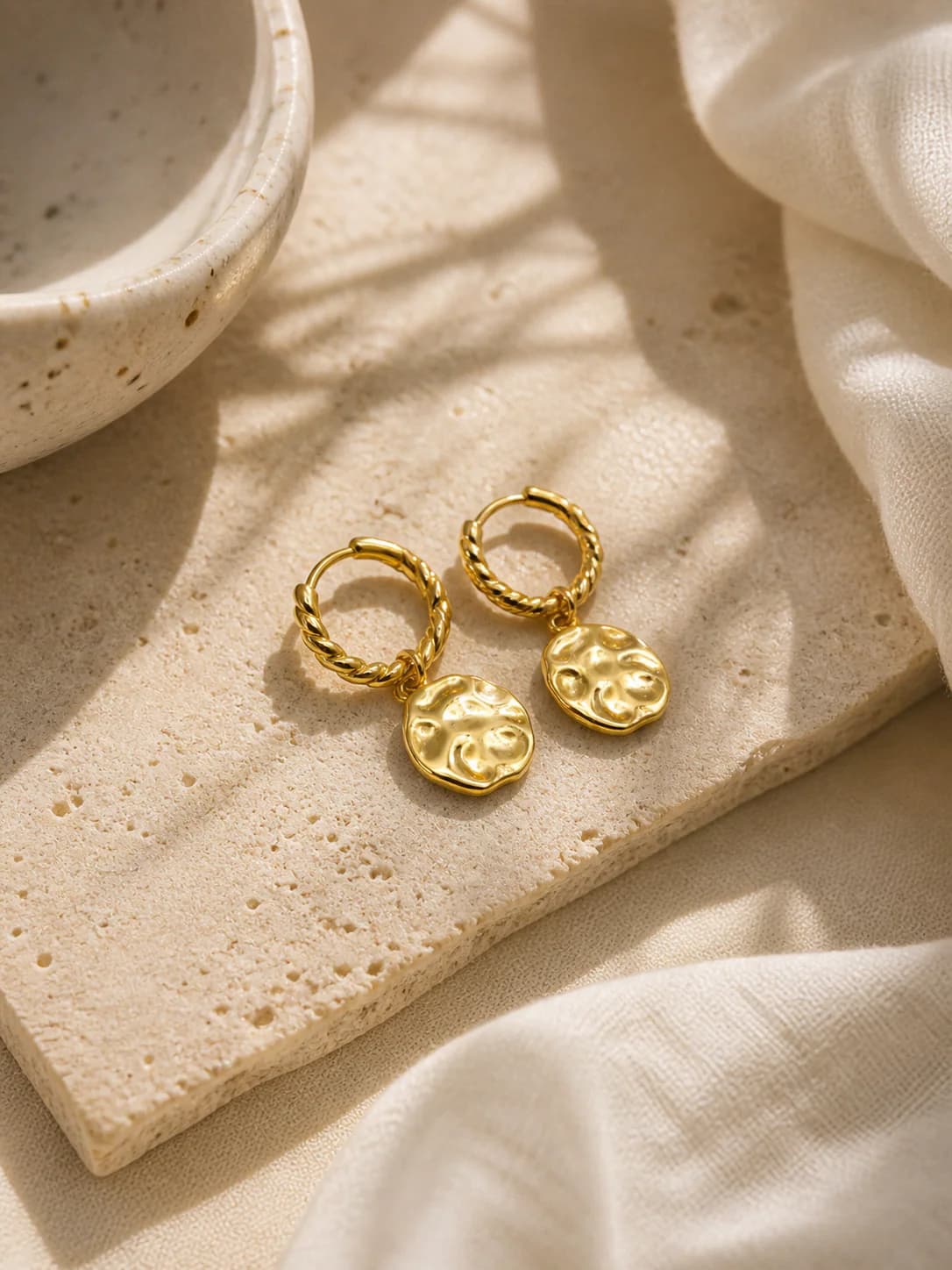 Lumen Tide Hammered Coin Drop Earrings, Image 3 of 5