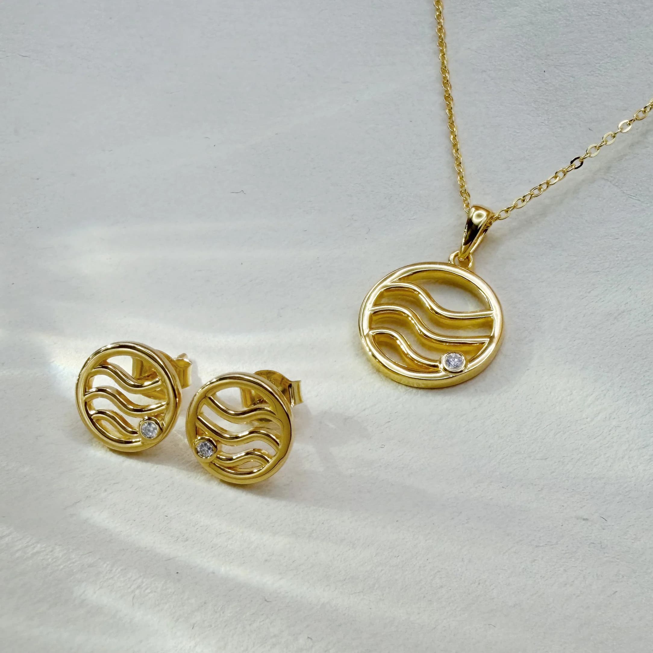 Tidal Lines Set: Wave Necklace & Stud Earrings, Image 3 of 3